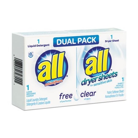 Vend-Rite Mfg Co All, Free Clear He Liquid Laundry Detergent/dryer Sheet Dual Vend Pack, 100PK 2979355